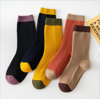 China Autumn In Tube Women Retro Striped Socks Ladies Cotton Casual Compression Spring And Color Matching Socks for sale