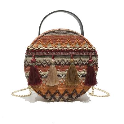 China 2019 Fashion Bohemia Style Round Straw Bag Rattan Straw Shoulder Bag For Women for sale