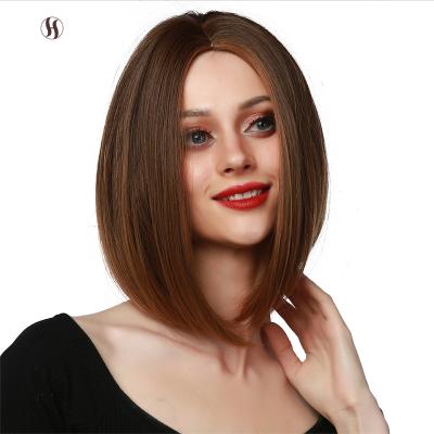 China Cheap Wholesale Brown Bob Hair Wig High Temperature Synthetic Fiber Wigs Straight Bob for sale