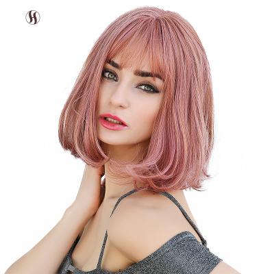 China Short Curly Synthetic Extensions And Pink Bob Hair Wigs Creative Design Cool Girl for sale