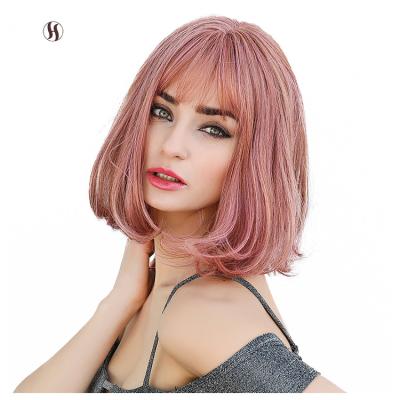 China Bob Wholesale Pink Short Curly Wavy Bob Wig For Women for sale