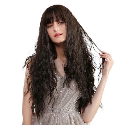 China Long Body Wave Brown Curly Wavy Wigs For Women Medium Part Natural Looking Synthetic Fiber Cosplay Replacement Heat Resistant Wig for sale