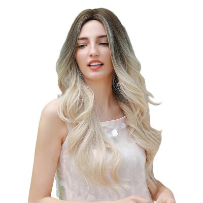 China Long Body Wave Brown Ombre Synthetic Wigs Wavy Cosplay Hair Wigs For Women Natural Middle Part Wig Heat Resistant for sale