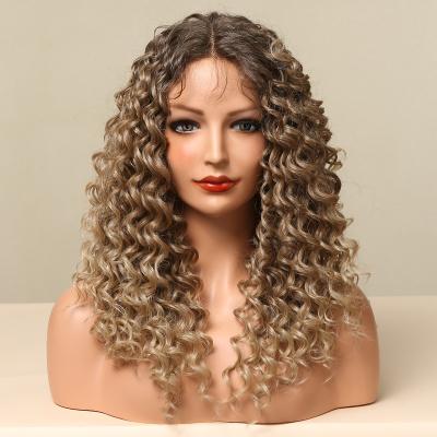 China Long Lace Front Wigs T-part Ombre Honey Brown Factory Curly Kinky Curly Wig Open Front Wigs for sale