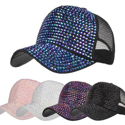 China Wholesale Rhinestone COMMON Shiny Crystal Applique Patch Bling Women's Baseball Caps Mesh Hat for sale