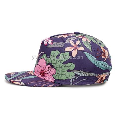 China Custom 100% Polyester Wholsale Bill Snapback Hat JOINT Fancy Floral Prints Baseball Cap 5 Panels Flat Snapback Hat for sale