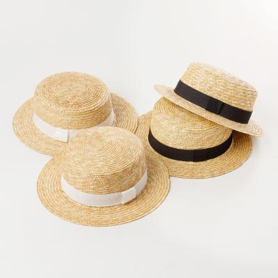 China Eco and reuse children's natural flat surface wheat straw straw hat hat for sale