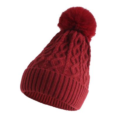 China breathable & Wholesale Cashmere Waterproof Fashion Cheap High Quality Custom Embroidery Logo Thick Knit Beanie Hats With Pom Pom for sale