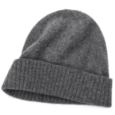 China COMMON Custom Winter Chunky Solid Color Plain Knitted 100% Cashmere Beanie Hat for sale