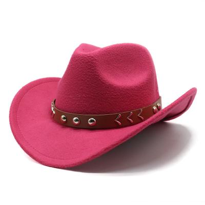 China Eco And Recycle Cheap Wholesale Classic Wadding Felt Design Polyester Pink Cowboy Hat for sale