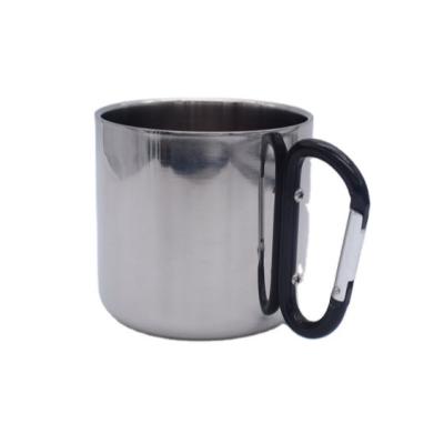 China Outdoor Camping Travel 304 Stainless Steel 14oz Coffee Cup Durable Metal Wire Handle Double Wall Portable Mug for sale