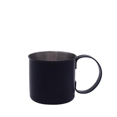 China 460ml Disposable Stainless Steel Single Layer Coffee Cup Painted Black Mug Stylish Light Large Handle Hand Mug for sale