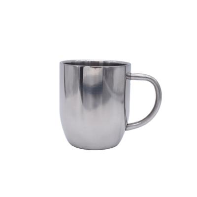 China Sustainable 350ml Silver Travel Milk Tea 304 Stainless Steel Coffee Cup Reusable Double-Layer Mug for sale