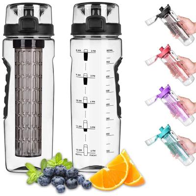 China Viable Bpa Tritan Free Plastic Water Bottle With Leak Proof Flip Top Lid Lemon 30oz/900ml Fruit Infuser Water Bottle With Filter for sale