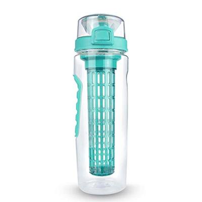 China Viable Tritan BPA Free Water Bottle With Leak Proof Flip Top Lid 30oz/900ml Fruit Infuser Water Bottle With Filter for sale