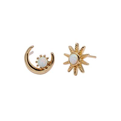 China Classic HIGHLIGHT 2022 Fashion Delicacy Custom 925 Jewelry Synthetic Opal Silver Gold Plated Semi-precious Stone Sun Moon Earrings For Women for sale