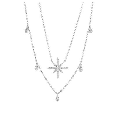 China HIGHLIGHT 2022 Fashionable Custom 925 Christmas Jewelry Silver Rhodium Plated Zircon Polar North Star Layered Couple Necklace For Women for sale