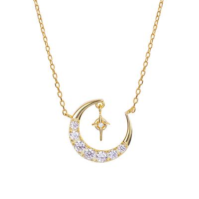 China 2022 Trendy Fashion Delicacy 925 Jewelry Silver Custom Gold Plated Zircon Moon Star Necklace For Women for sale