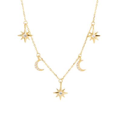 China 2022 Custom Gold Plated Zircon Moon Star Necklace Silvery Trendy Trendy 925 Fashion Jewelry For Women for sale