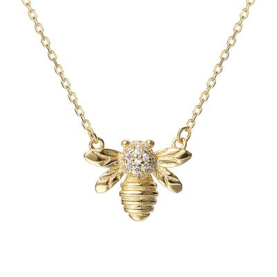 China 2022 Trendy Animal Fashion Jewelry 925 Silver Custom Gold Plated Zircon Bee Necklace For Women for sale