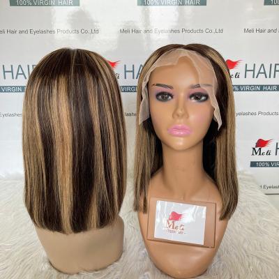 China Silky Straight Wave Lace Front Wig Brazilian Human Hair Virgin Hair Highlight Lead Wig Honey Blonde Color Honey Blonde Wig Hair Color for sale