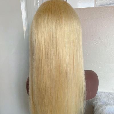 China Indian Hair Raw Unprocessed Virgin Human Hair Cuticle Aligned Blonde Frontal Hair Silky Straight Wave Hair Lace Wig for sale