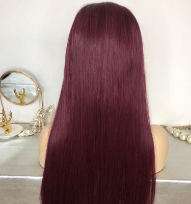 China Silky Straight Lace Front Wig Brazilian Human Hair Wine Red Wave Lace Front Cuticle Aligned Brazilian Hair Transparent Lace Wig for sale