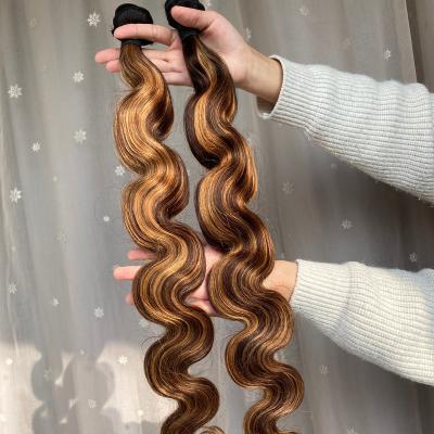 China Silky Straight Wave Highlight Bundles 1b/4/27 Colored Hair Extension Hair Bundles Machine Double Weft for sale