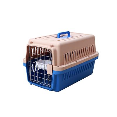 China Brown Breathable Airline Cargo Crate Rectangular Hand Carried Plastic Pet Cat Cages With Metal Side Doors for sale