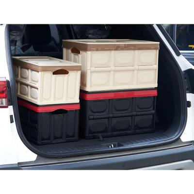 China Large Standing Box 30 Liter Car Giant Plastic Folding Trunk Storage Box For Home Organization Stackable Design for sale