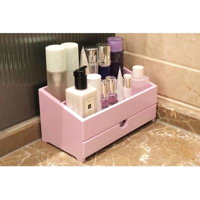 China Sustainable Pink Bamboo Makeup Rack Drawer Organizer For Bathroom Counter Or Dresser for sale