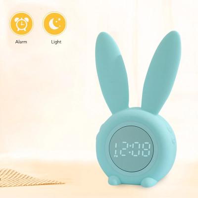 China Cute Rabbit Design Kids Alarm Clock with 6 Light Touch Control and Rechargeable Sleep Night Ringtones Trainer Clock for sale