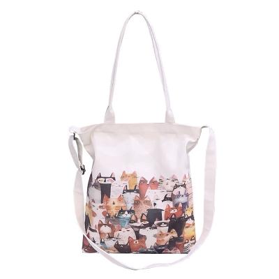 China Cat Print Handbags Tote Bags Canvas Casual Shoulder Bag With Zipper Design for sale