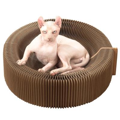 China New Design Pet Corrugated Scratch Board Stocked Grinding Claws Toys Wrinkled Paper Cat Nest for sale