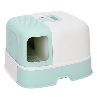 China Plastic Cat Toilet Box Indoor Enclosed Cat Litter Toilet Separate Design Easy to Clean and Wash with Cat Litter Scoop for sale