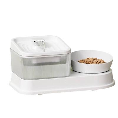 China Factory Direct Sale Automatic Chargeable 2 In 1 Pet Feeder White Simple Design Cat Water Fountain With Food Bowl High End Cat Supplies for sale