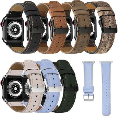 China Genuine Leather Leather Strap For iWatch 6 Se 5 Leather Band Strap For Apple Watch 7 41mm 45mm for sale