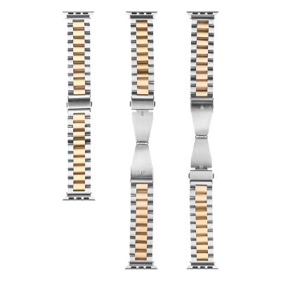 China Stainless Steel CM Straps For Apple Watch Stainless Steel Band 42mm 44mm, Three Link Metal Wrist Strap Strap For iWatch 7 for sale