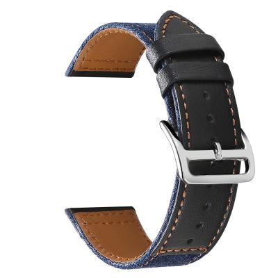 China Luxury Genuine Leather Leather Wrist Band For Samsung Gear Watch 46mm Jeans Black Watchband For Huawei Watch For Lady Women Men 22mm for sale