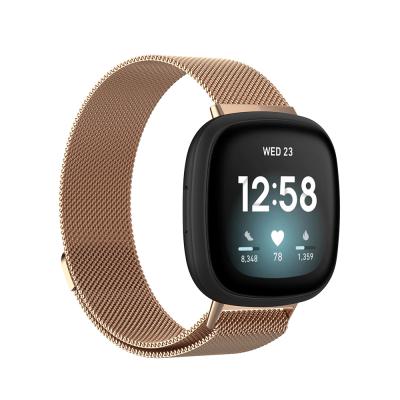 China Low MOQ Luxury Magnetic Milanese Loop Stainless Steel Watchband For Fitbit Versa 3 Smartwatch Rose Pink Gold Black Wristband for sale