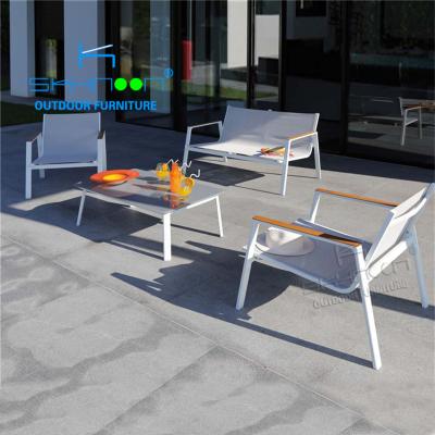 China New Arrival Modern Hot Sale Aluminum Furniture Sofa 4 Pieces Outdoor Garden Sofa Set Cheap Hotel Garden Sofas (52084) for sale