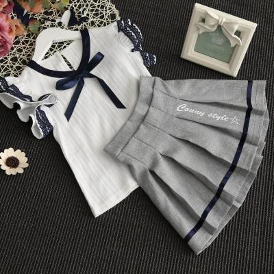 China Spring Summer Casual Kid Clothes Baby Costume Kids Set Blouse+Tutu Bow Skirt School Girls Skirts Princess Mini Pleated Skirt 2-7yrs for sale