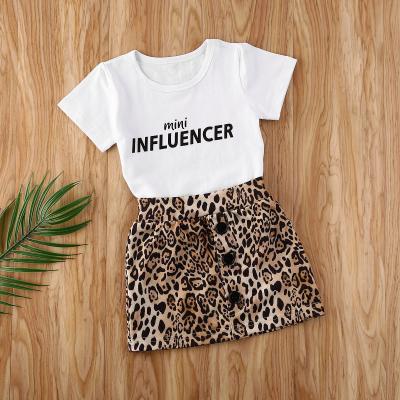 China 2020 Casual Baby Clothes 2PCS Summer Toddler Kids Baby Clothes Short Sleeve Tops T-Shirt+Leopard Print Skirt Outfits for sale