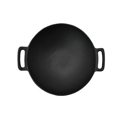 China Easily Cleaned Round Cast Iron Wok With 2 Loop Handles - 36CM Black BBQ Accessories Camp Cooking Double Handle Wok for sale