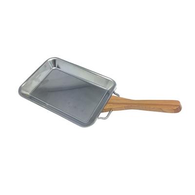 China New Design Easily Cleaned Factory Price GRILL Stainless Steel BBQ Pan BBQ Accessories Wood Handle Pan Set Wood Handle for sale