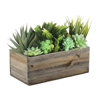 China Brown Rustic Natural Wooden Rectangle Planter Box for sale