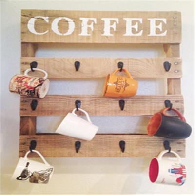 China Wall Mounted Pallet Coffee Mug Rack Rustic Coffee Cup Rack Durable Coffee Mug Display for sale