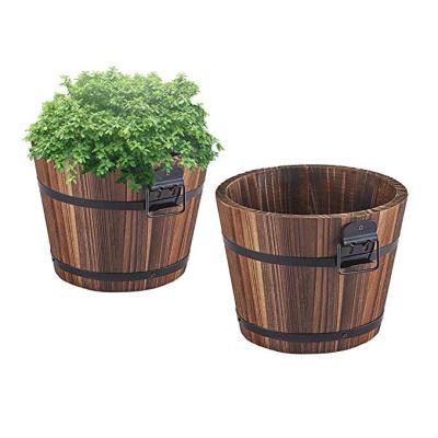 China Eco-Freindly Wooden Whiskey Barrel Planter Box Around Small Wooden Garden Flower Pot for sale