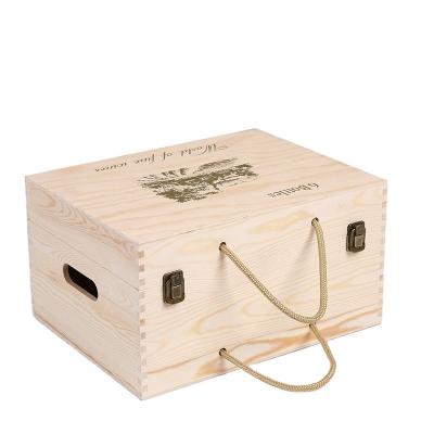 China Handmade Double-Tier Wine Packing Box Wooden General Wine Box Original Wooden Color Gift Boxes Six Customized for sale