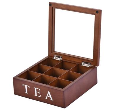 China Materials Factory FSC&BSCI Recycled Wooden Storage Box Wooden Tea Chest | 9-Slot Wooden Display Kitchen Organizer for sale